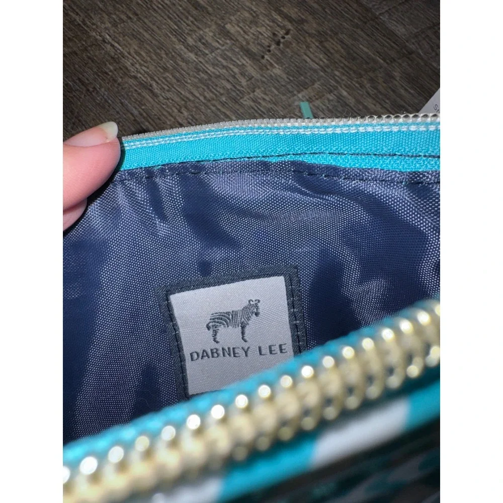 Dabney Lee Teal White Chevron Cosmetic Bag Tassel Pouch New